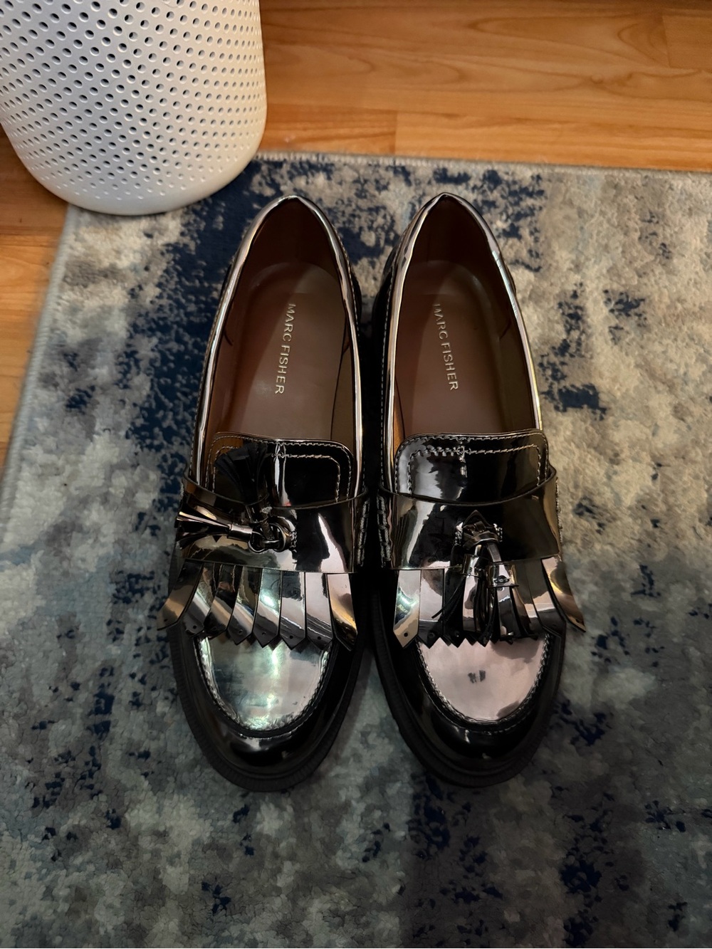 Marc Fisher Black Patent Tassel Kiltie Loafers